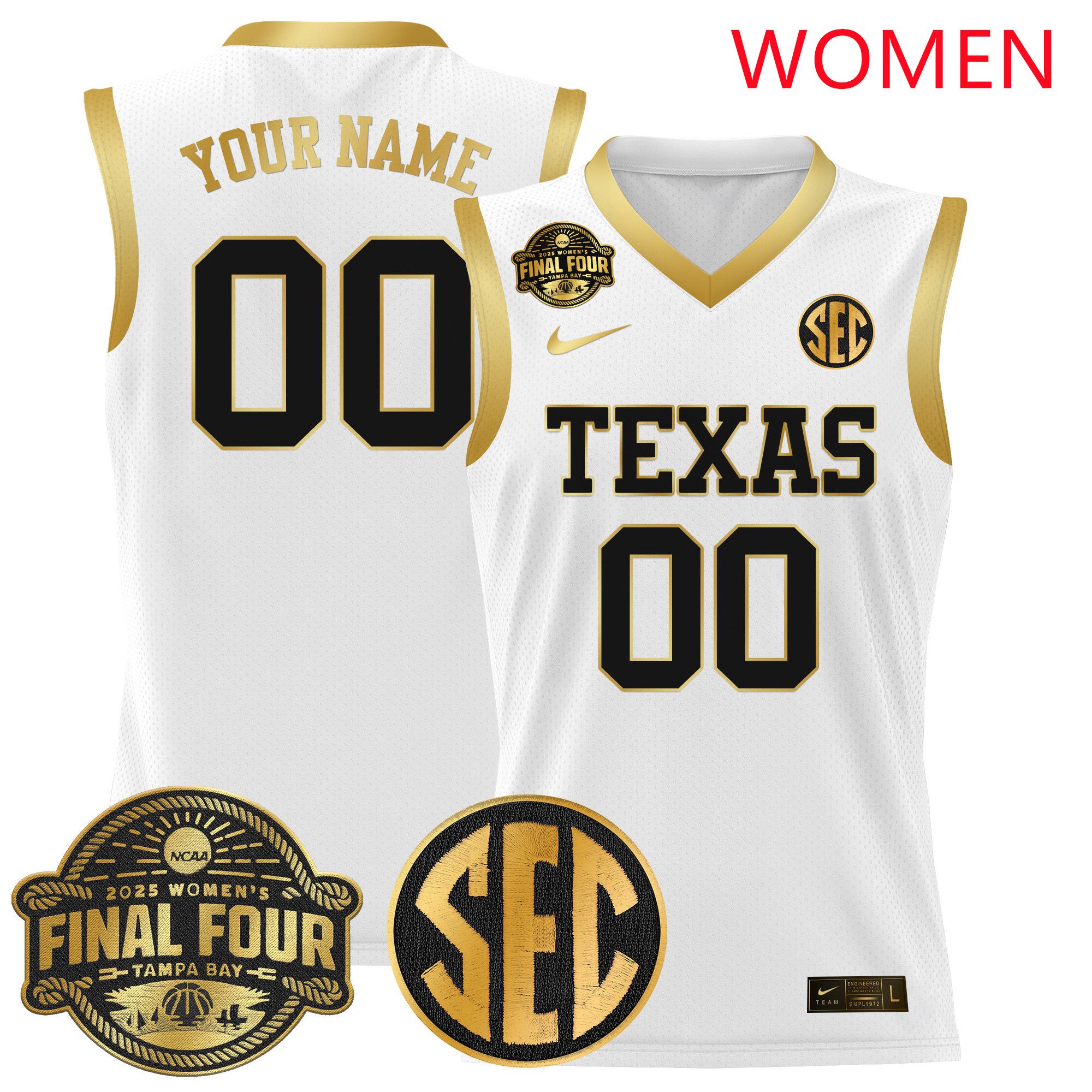 Women Texas Longhorns White 2025 Nike Final Four Patch Lightweight Basketball Custom NCAA Jerseys